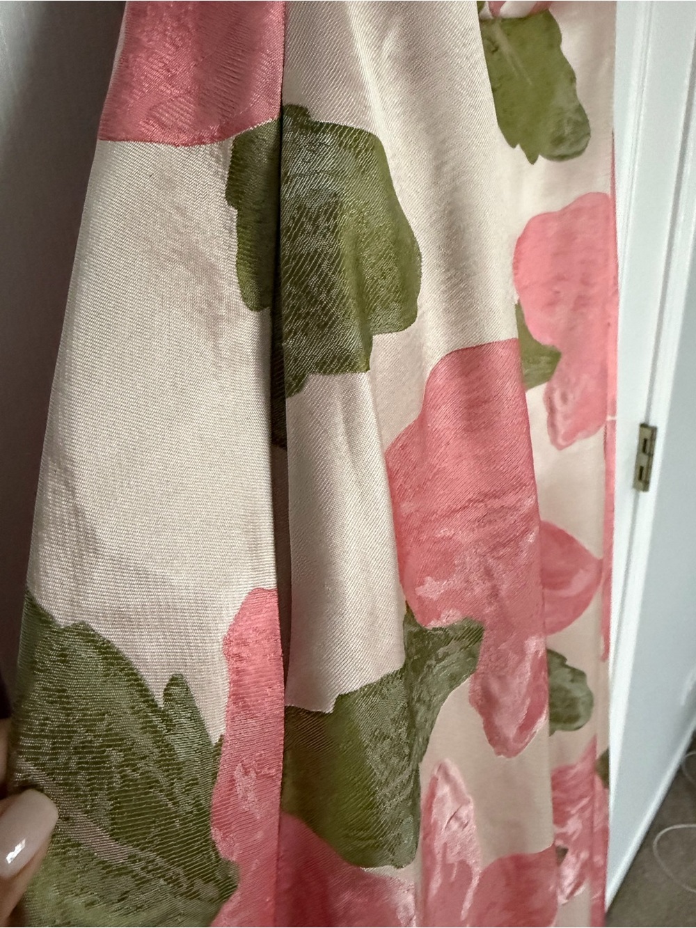 Alex Evenings One-Shoulder Pink/Peach Floral Dress with Green Leaves - Picture 5 of 16